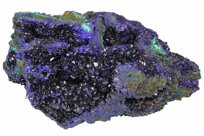 Sparkling Azurite Crystals with Malachite - Laos #170030